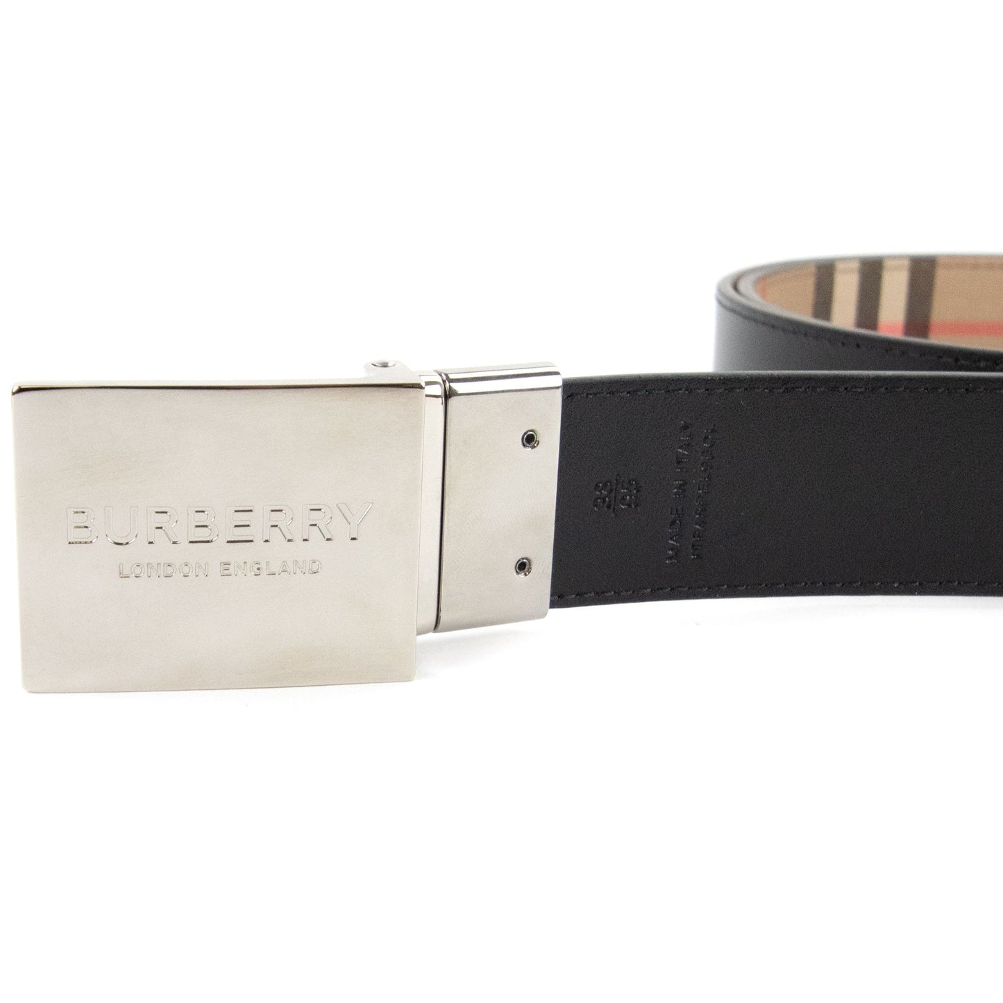Burberry Reversible Plaque Buckle Vintage Check E-canvas Belt Beige