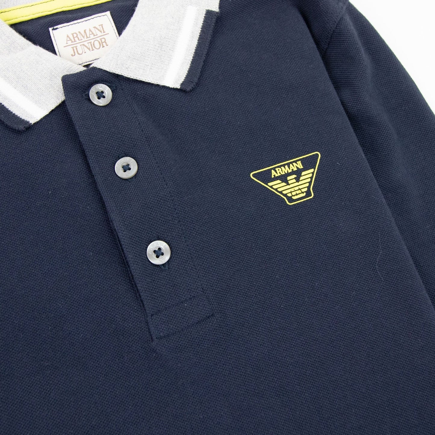 Armani Junior Logo Long Sleeve Polo Navy