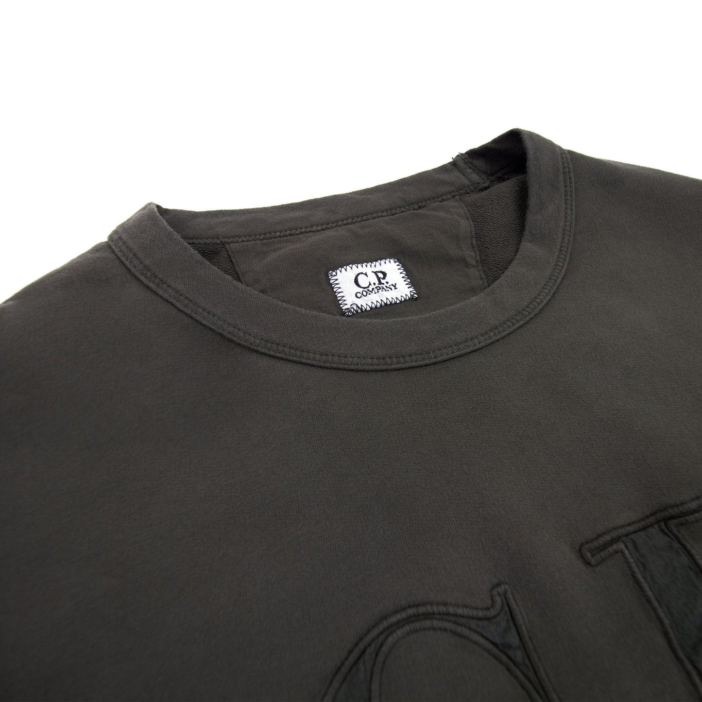 CP Company Light Fleece Mixed Garment Dyed Logo Sweatshirt Khaki 683