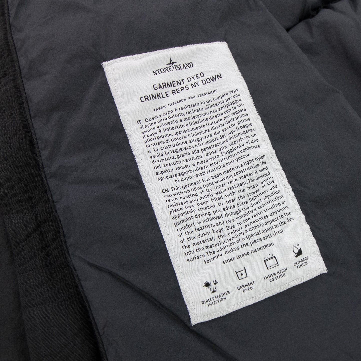 Stone Island 40123 Garment Dyed Crinkle Reps Ny Down Tc Jacket Charcoal V0065