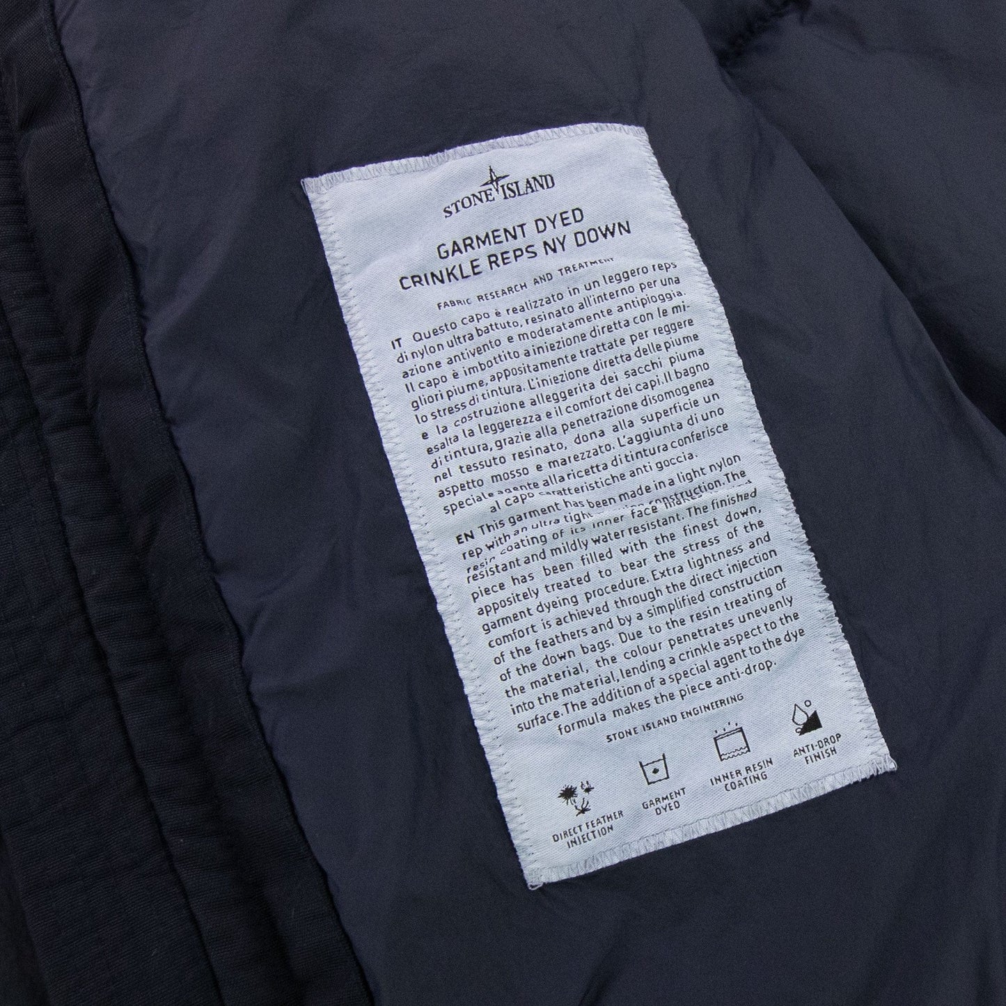 Stone Island 40123 Garment Dyed Crinkle Reps Ny Down Tc Jacket Navy V0020