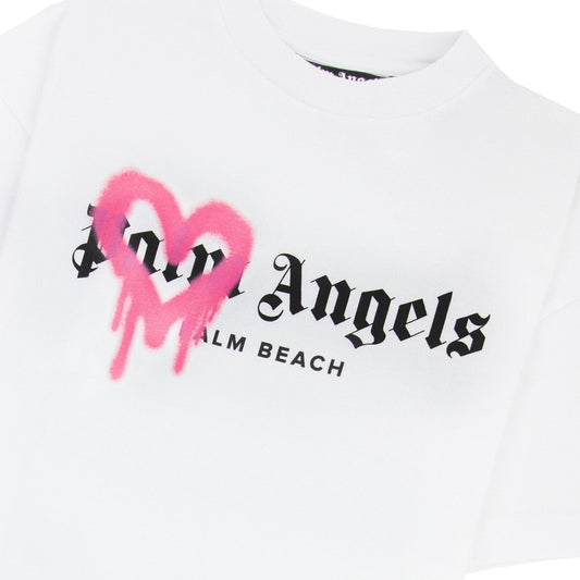 Palm Angels Beach Sprayed T Shirt White Fuchsia
