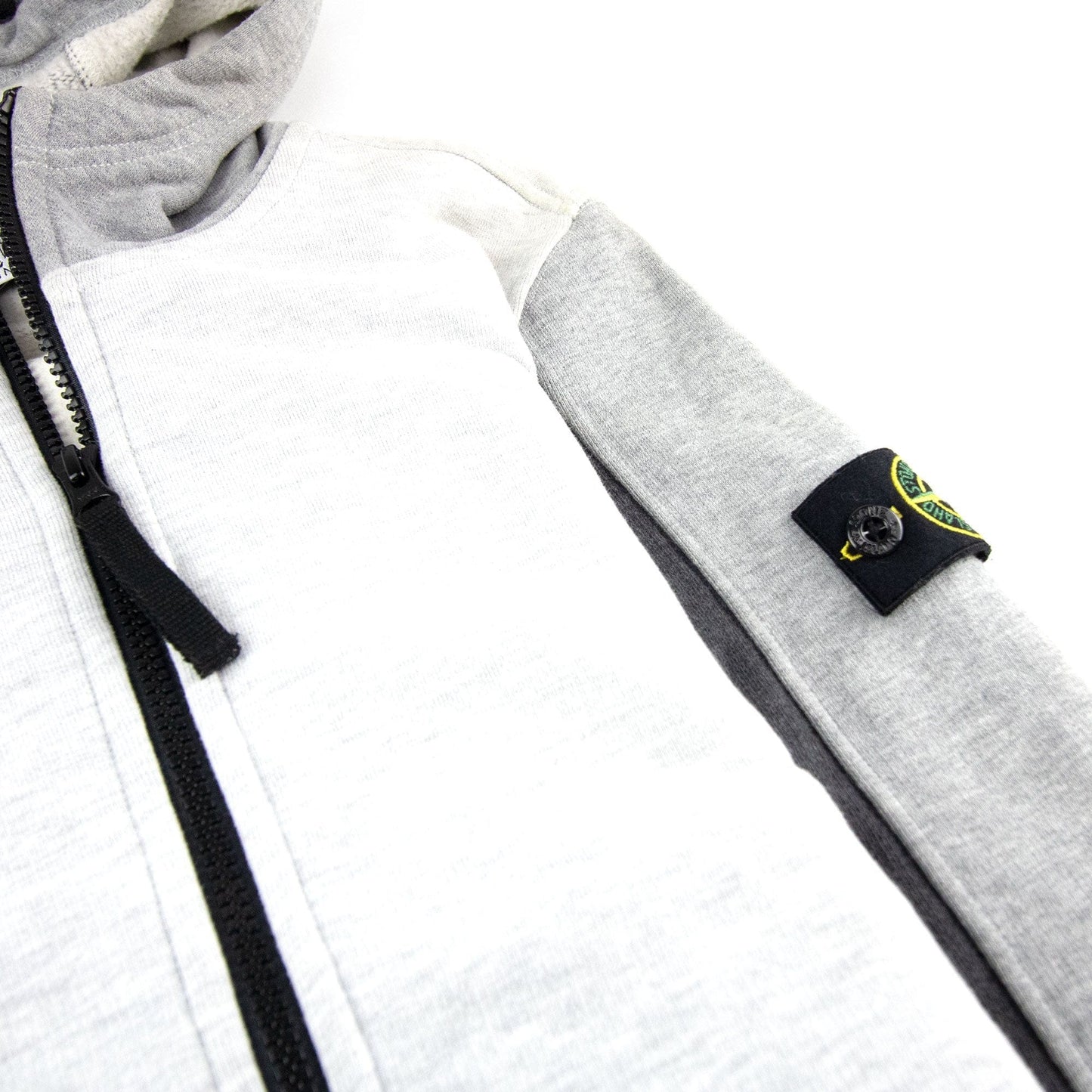 Stone Island Junior 61238 Arm Badge Zip Up Hooded Sweatshirt Grey V1063