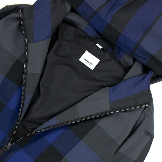 Burberry Check Cotton Blend Hooded Jacket Oceanic Blue