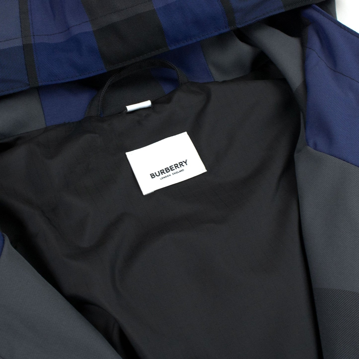 Burberry Check Cotton Blend Hooded Jacket Oceanic Blue