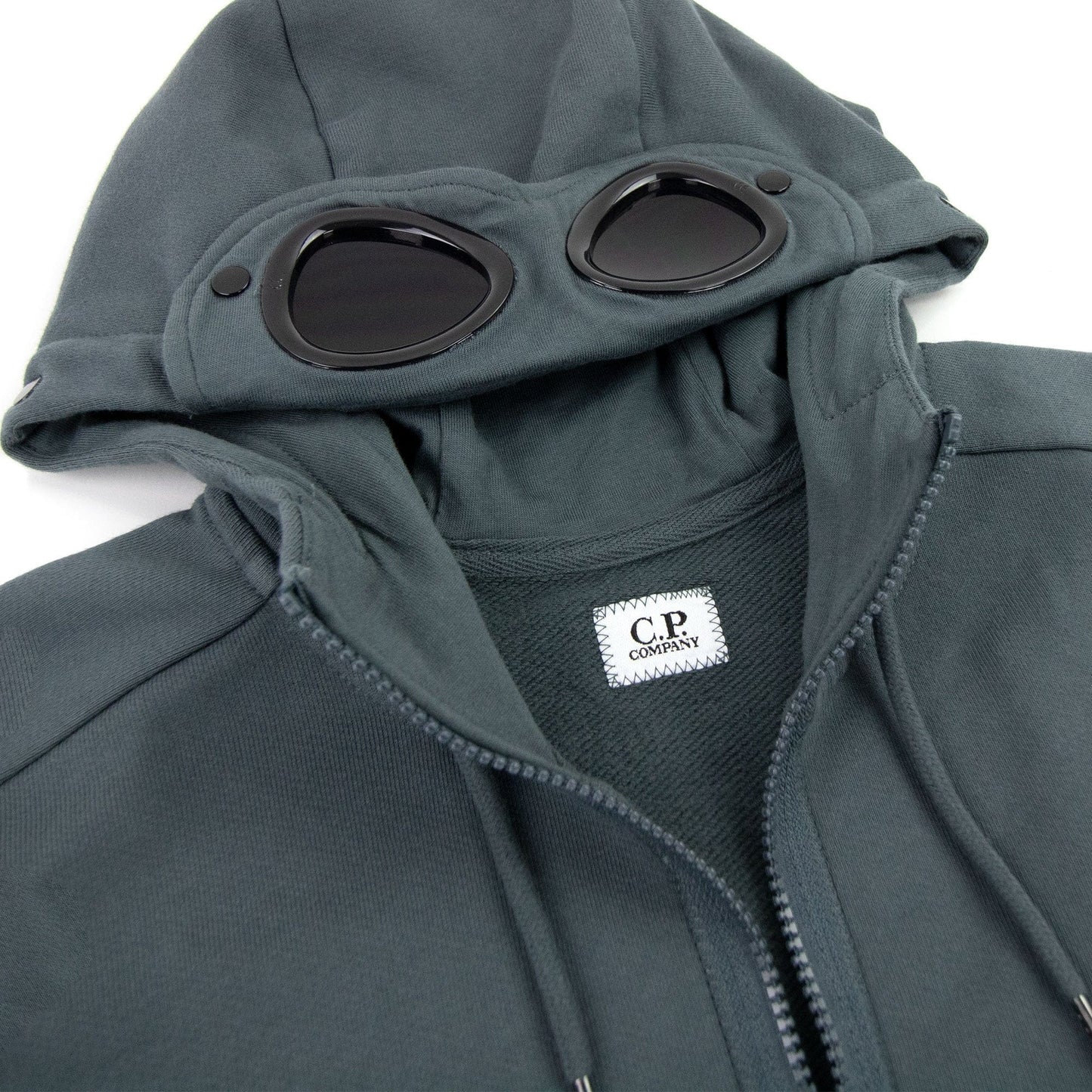 Cp Company Diagonal Raised Fleece Full Zip Goggle Hoody Dark Shadow Grey 978