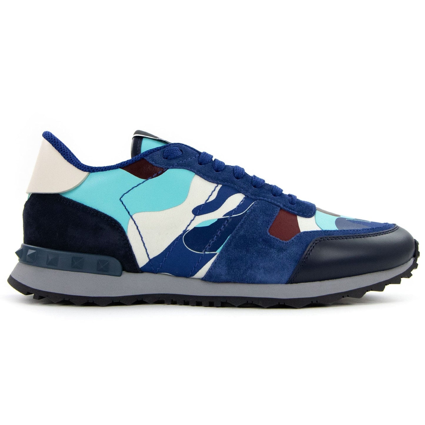 Valentino Rockstud Camouflage Trainers Sky Blue P55