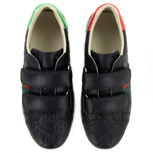 Gucci Junior GG Logo Leather Trainer Black 1068