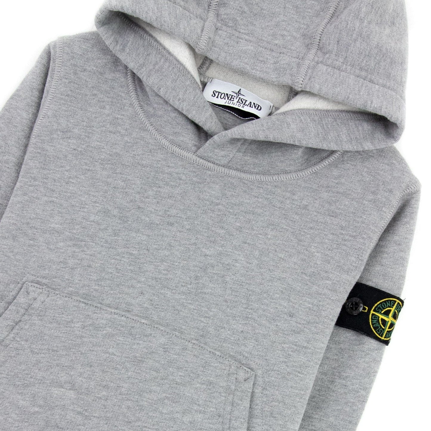 Stone Island Junior Arm Badge Hooded Sweatshirt Grey V0064