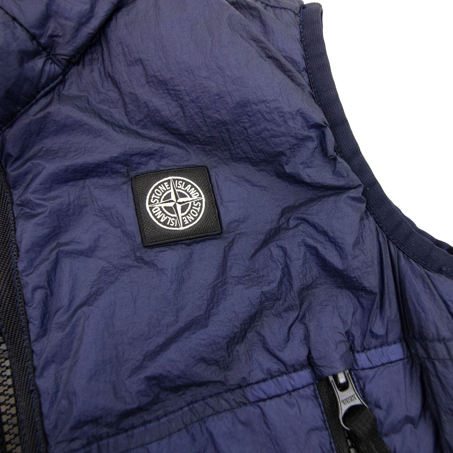 Stone Island Junior Logo Hoodied Nylon Gilet Navy Blue V0028