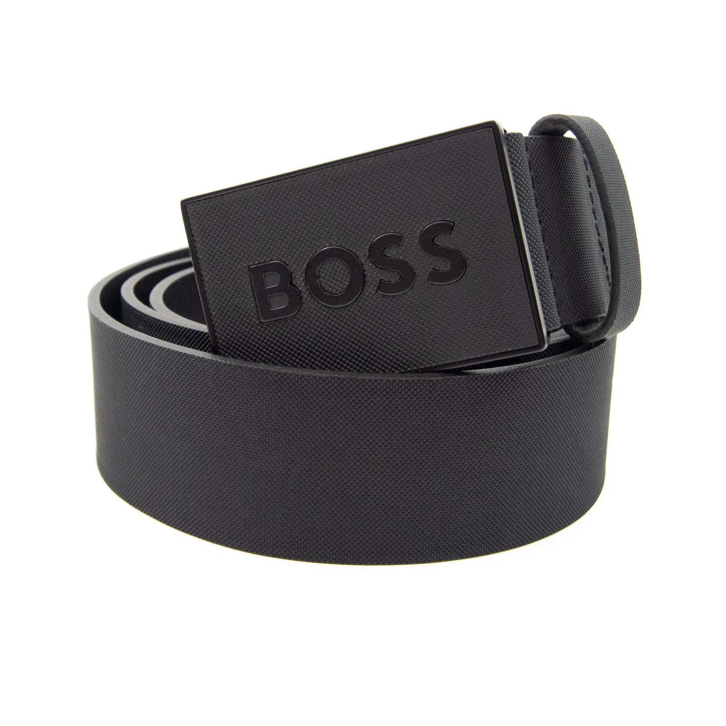 Hugo Boss Plaque-buckle Belt In Italian Leather Black