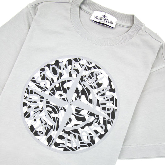Stone Island Junior 21071 Camo Reflective Logo T Shirt Grey V0064