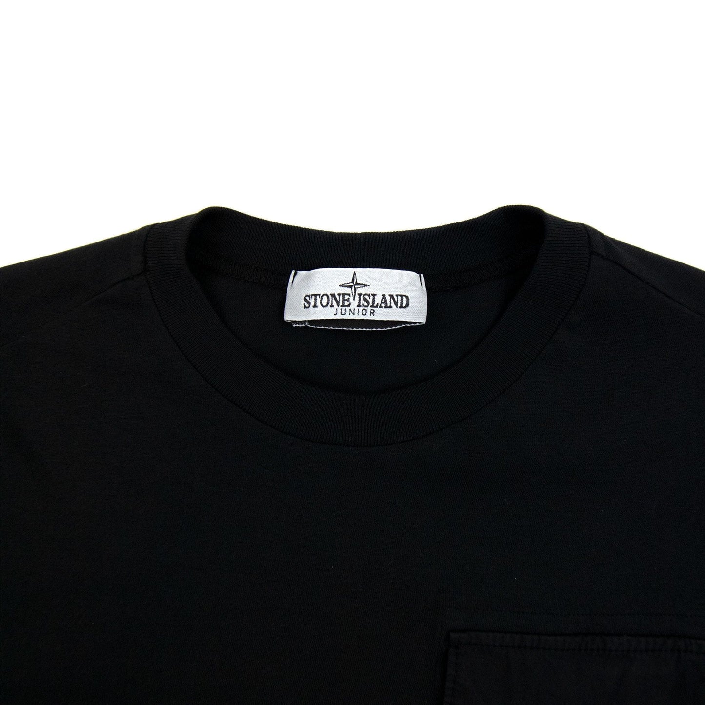 Stone Island Junior 20347 Pocket Logo Long Sleeve T Shirt Black Voo29