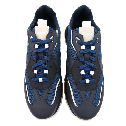 Hugo Cubite Lace Up Mixed Material Trainers Dark Blue