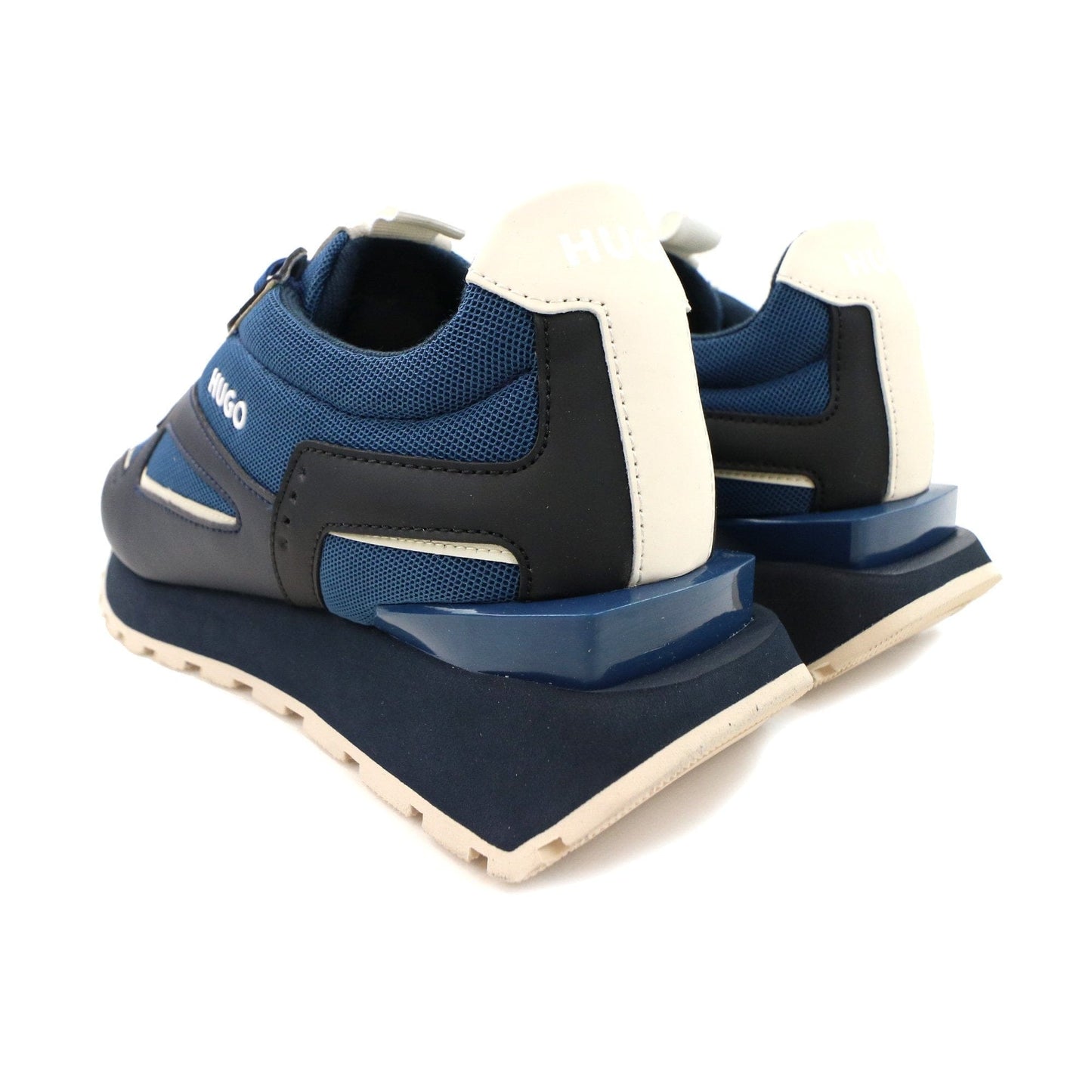 Hugo Cubite Lace Up Mixed Material Trainers Dark Blue
