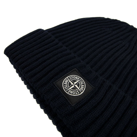 Stone Island Junior N07a5 Logo Knitted Hat Navy V0020