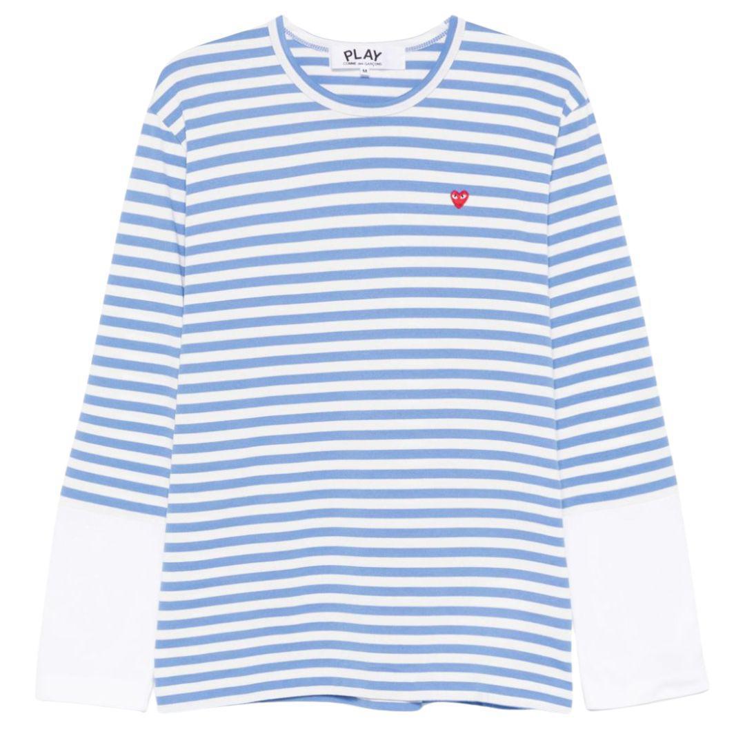COMME DES GARÇONS PLAY SMALL HEART EMBLEM STRIPED LONG SLEEVE BLUE