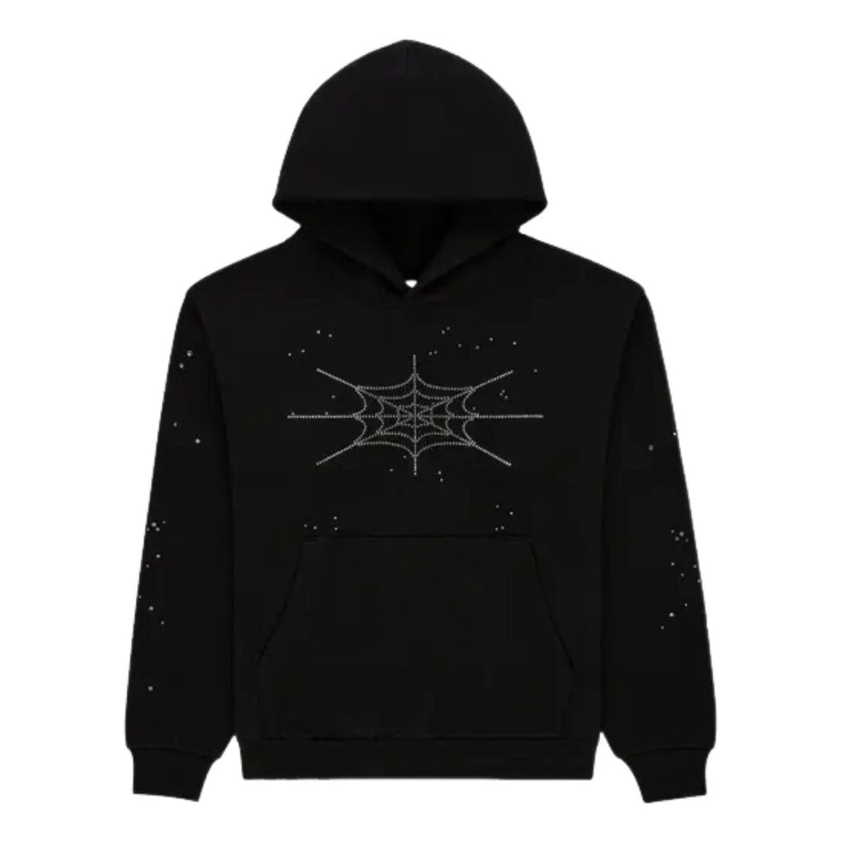 Sp5der Rhinestone Silk Hoodie 'Black' ST026FW25BLK