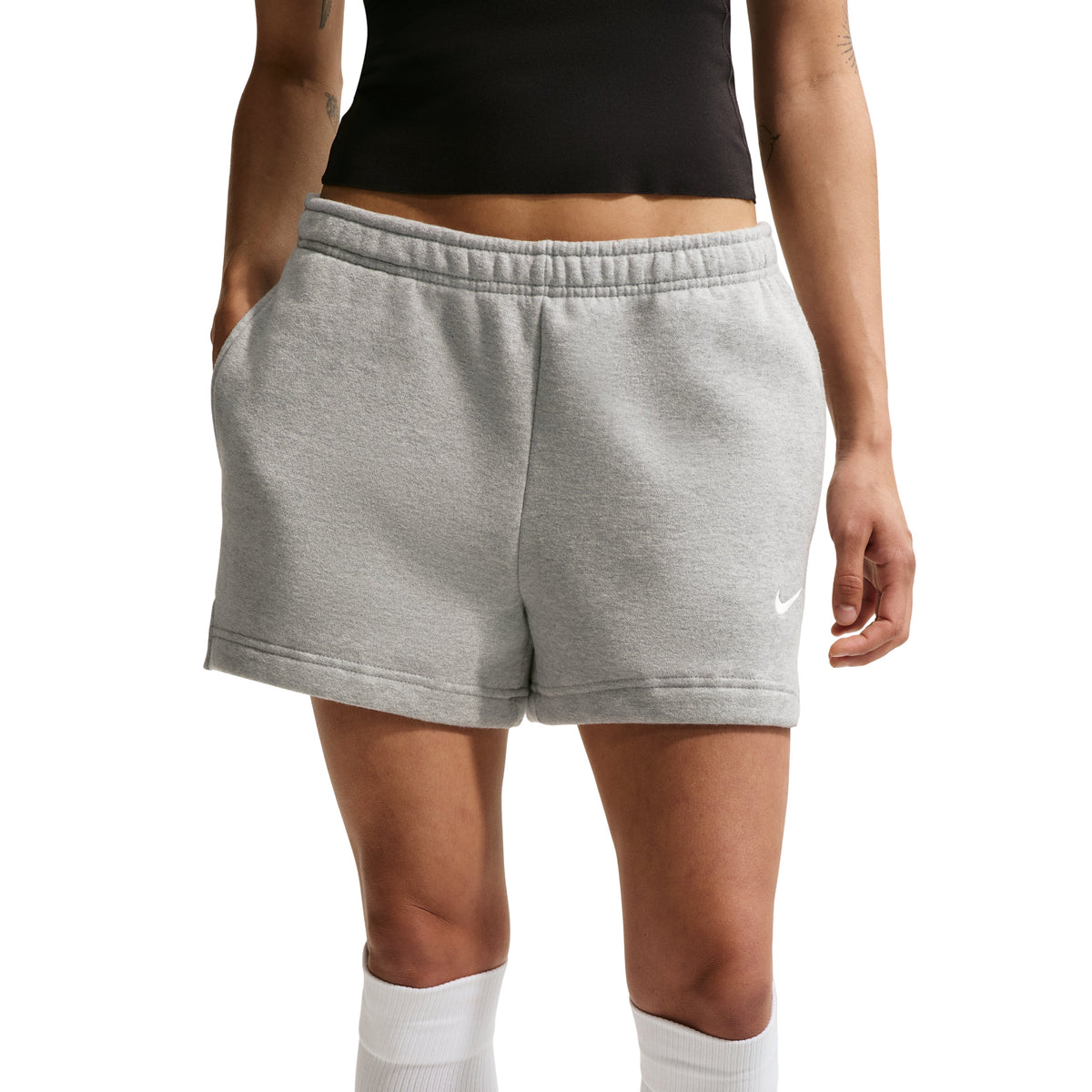 (WMNS) Nike Studio Fleece Medium Mid-Rise Shorts 'Dark Grey Heather Sail' IR8313-063