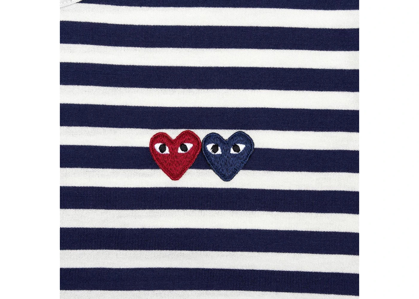 COMME DES GARÇONS PLAY DOUBLE HEART STRIPED LONG SLEEVE NAVY / WHITE