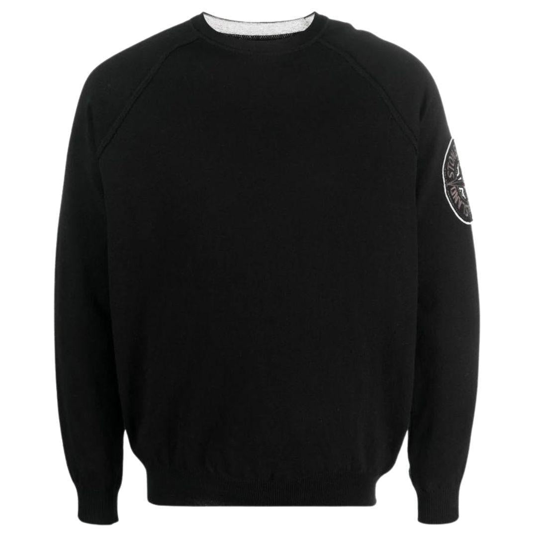 STONE ISLAND KNIT SWEATER EMBROIDERED LOGO BLACK
