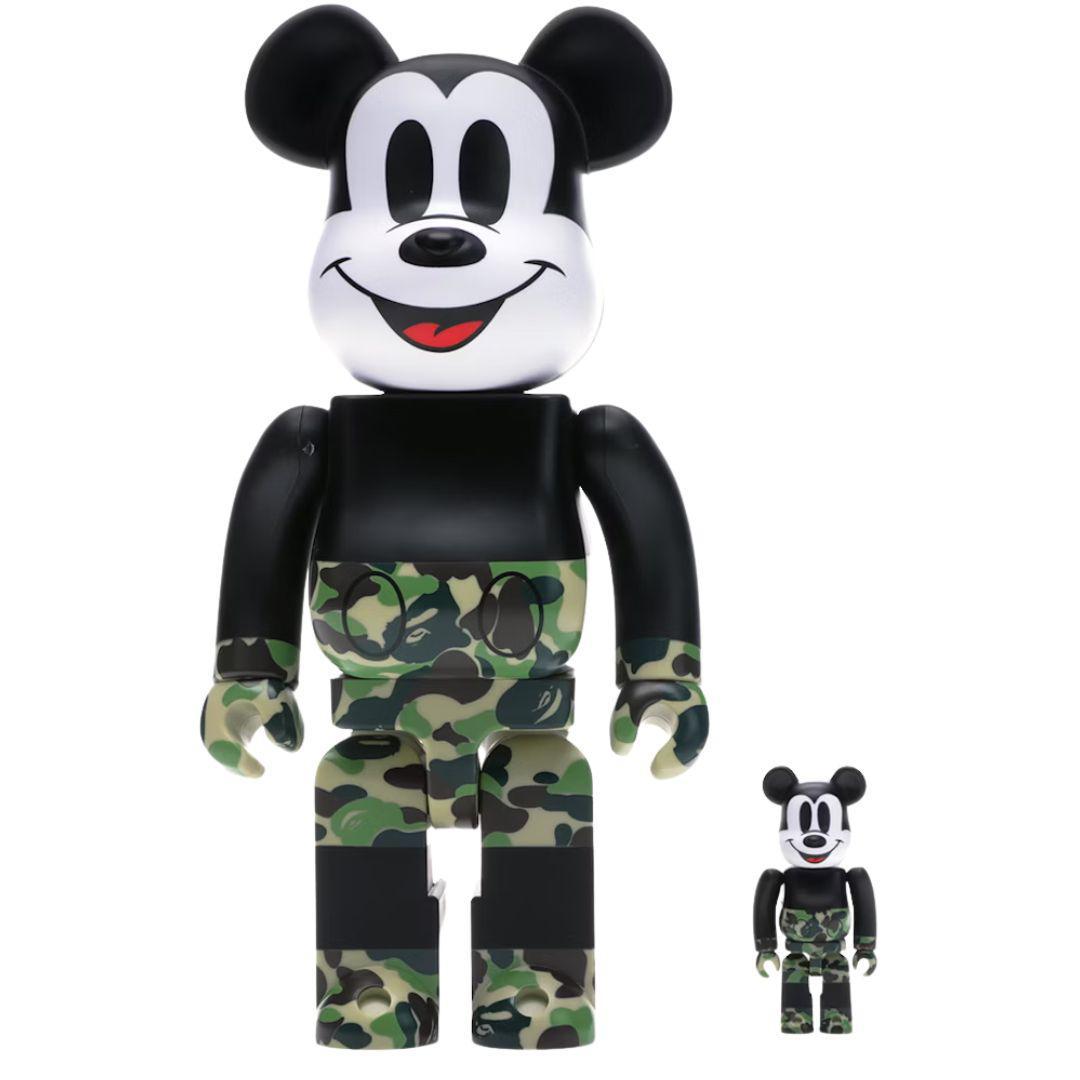 BEARBRICK X BAPE MICKEY MOUSE 400% & 100% SET BLACK/GREEN CAMO