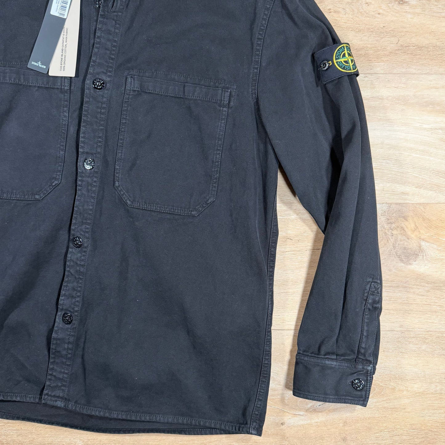 Stone Island Organic Panama Cotton Old Effect Overshirt in Black