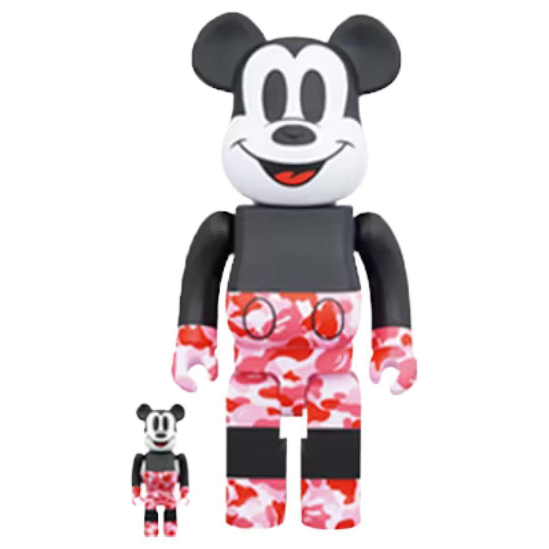 BEARBRICK X BAPE MICKEY MOUSE 400% & 100% SET BLACK/PINK CAMO