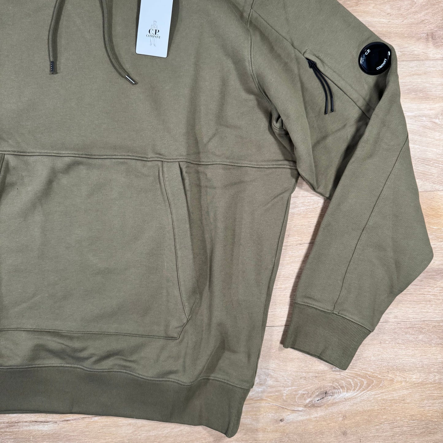 C.P. Company Diagonal Raised Fleece Lens Hoodie in Elmwood Green