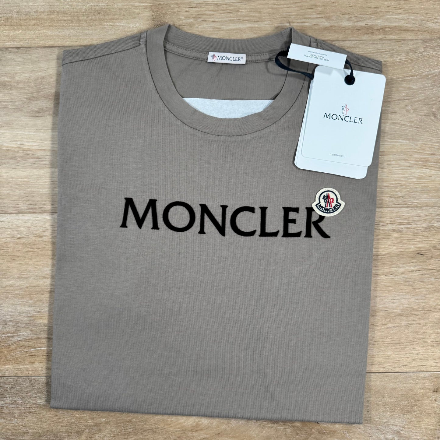 Moncler Flocked Logo Cotton T-Shirt in Gray