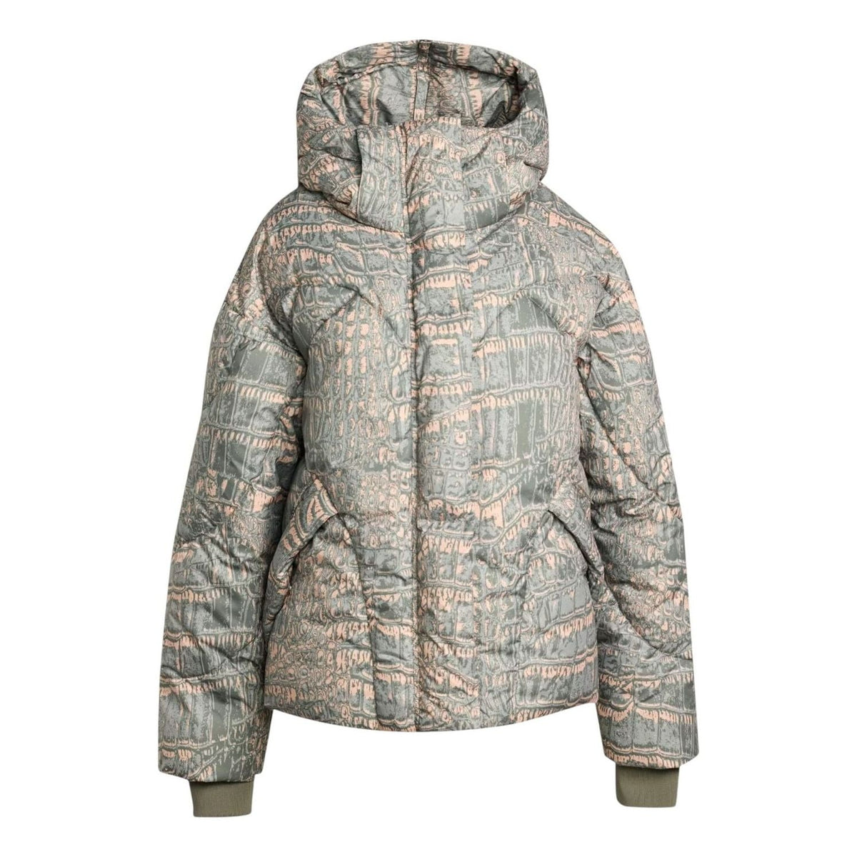 (WMNS) adidas x Stella McCartney Mid Length Padded Winter Jacket Printed 'Soft Powder Willow Grey Legacy Green' JX6787