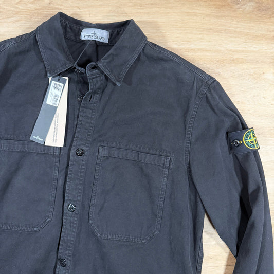 Stone Island Organic Panama Cotton Old Effect Overshirt in Black