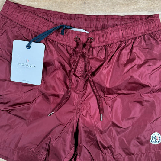 Moncler Logo Patch Swim Shorts in Burgundy