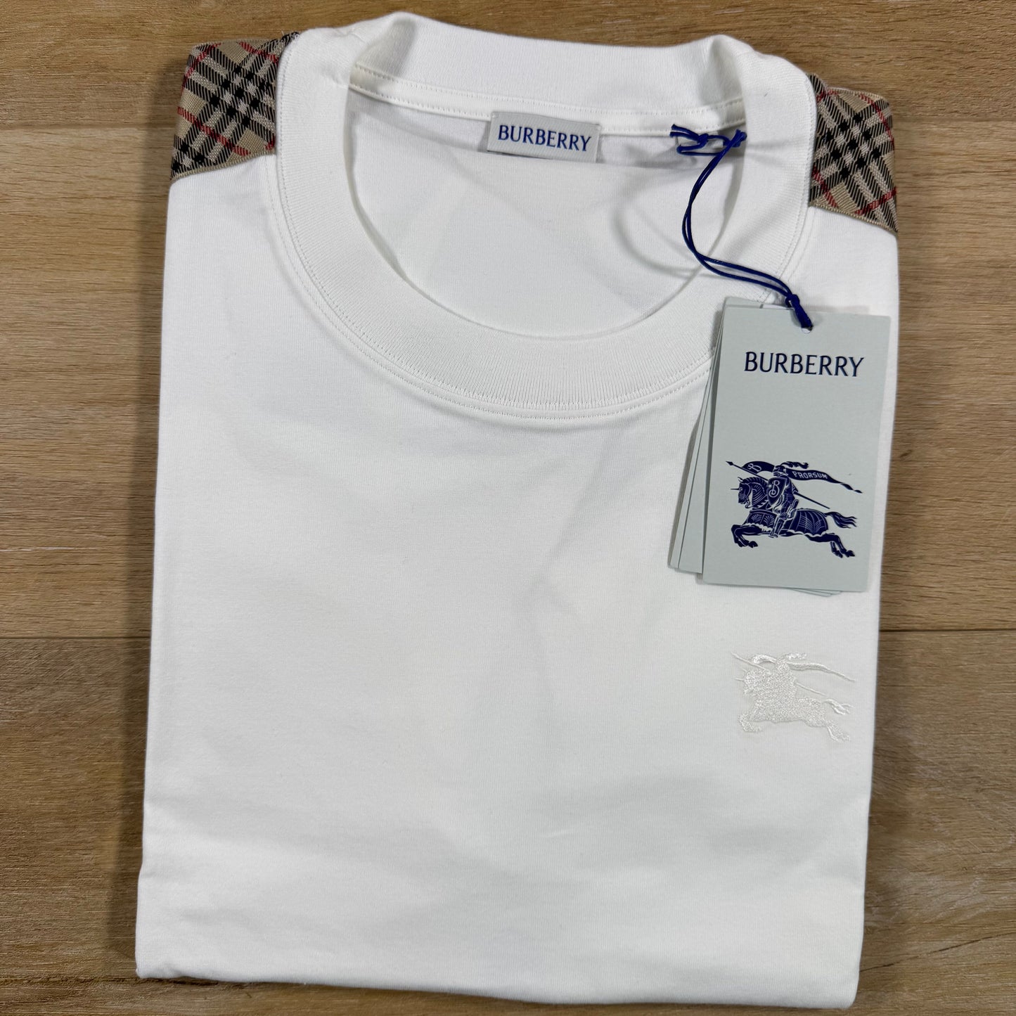 Burberry Check Trim T-Shirt in Chalk White