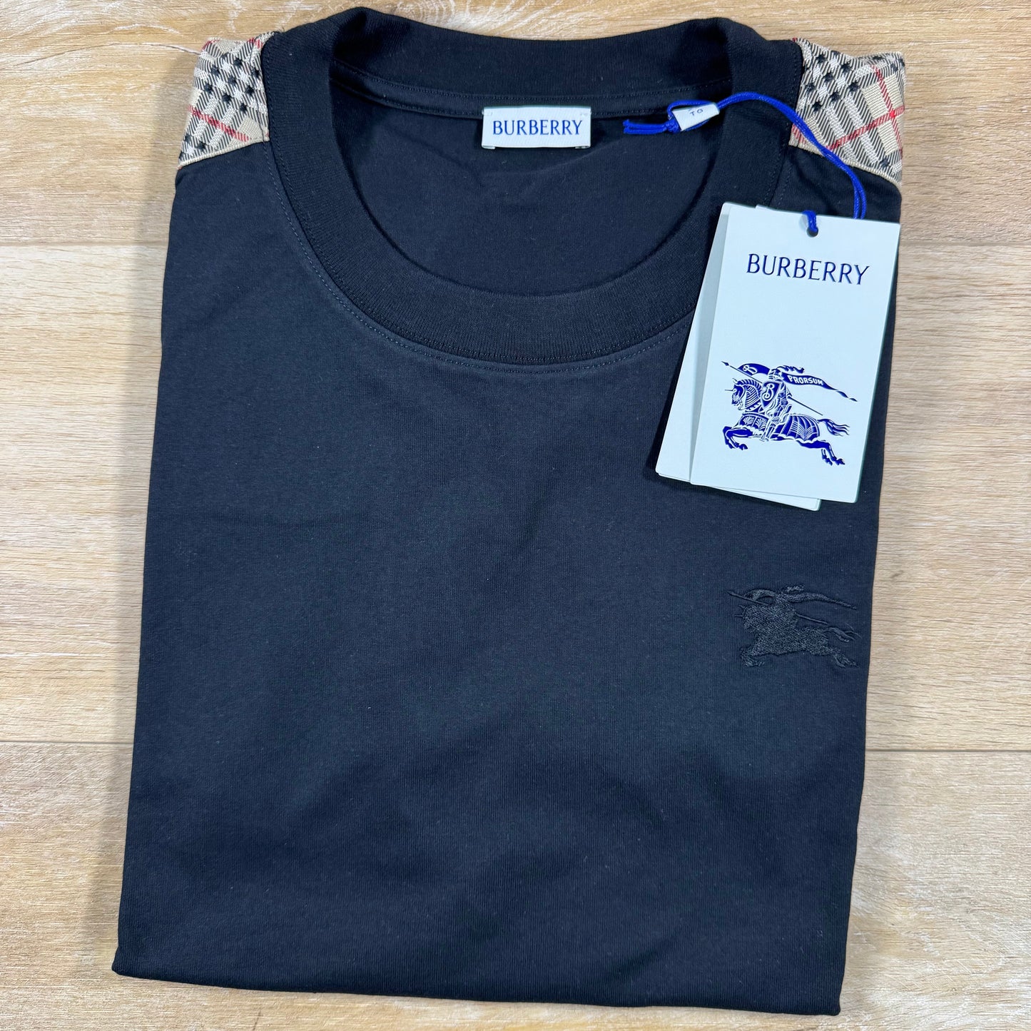 Burberry Check Trim T-Shirt in Black