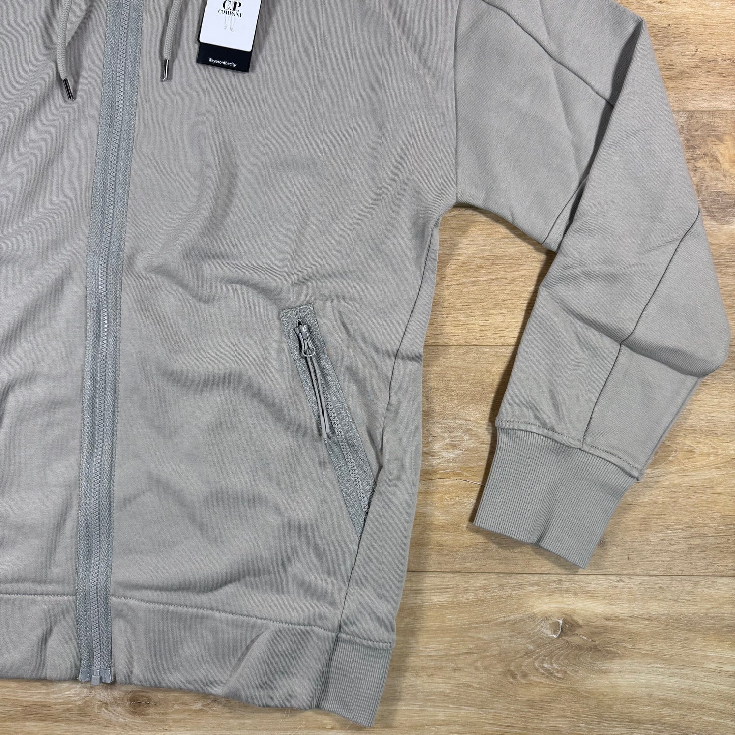 C.P. Company Diagonal Raised Fleece Goggle Hoodie in Dove