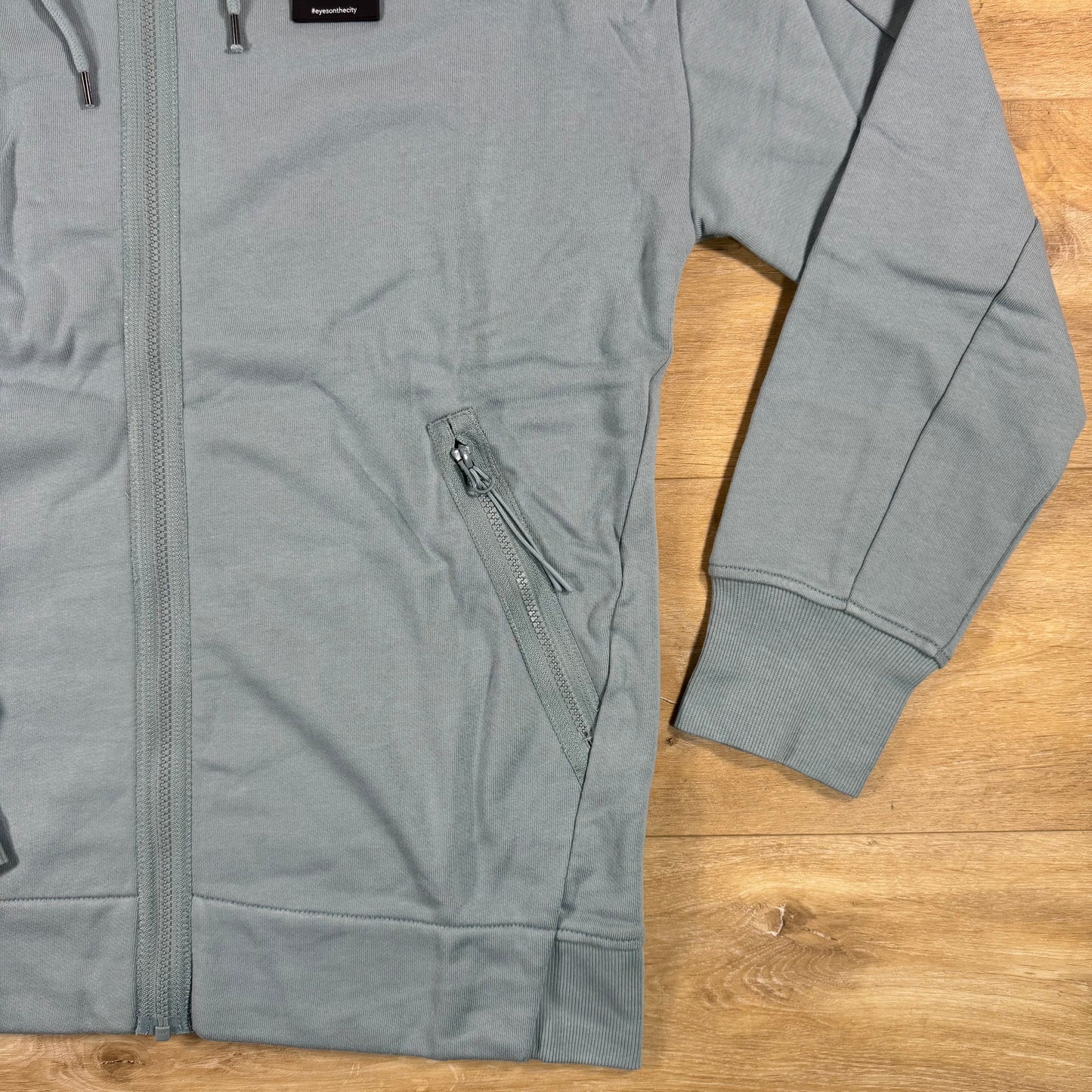 C.P. Company Diagonal Raised Fleece Goggle Hoodie in Silver Blue