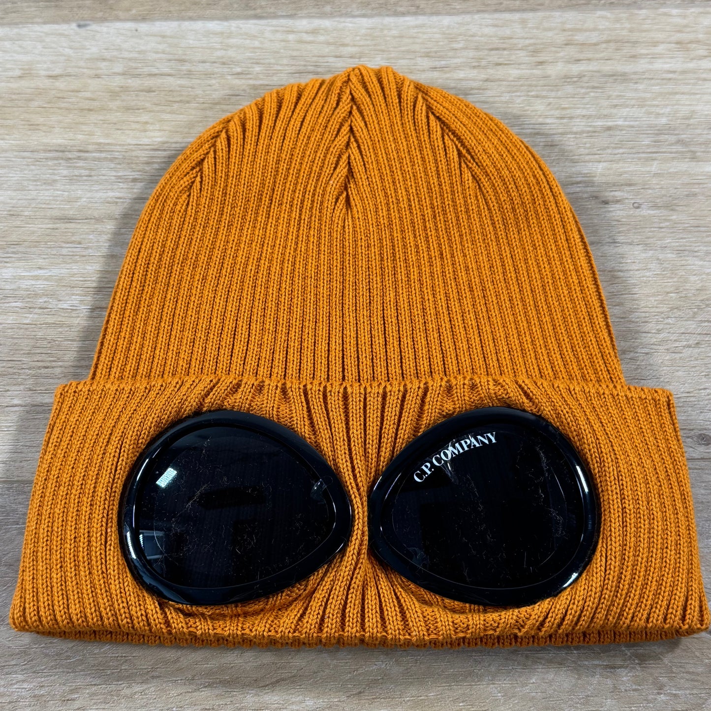 C.P. Company Cotton Goggle Beanie in Desert Sun - Orange