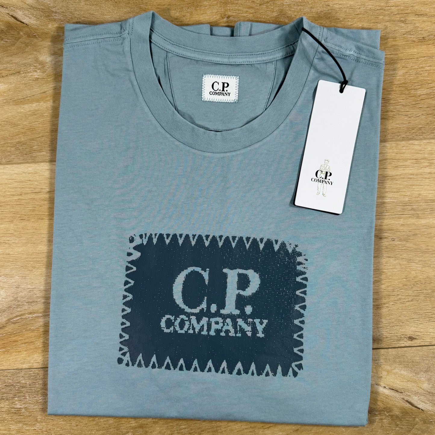 C.P. Company Stitch Block Logo T-Shirt in Silver Blue
