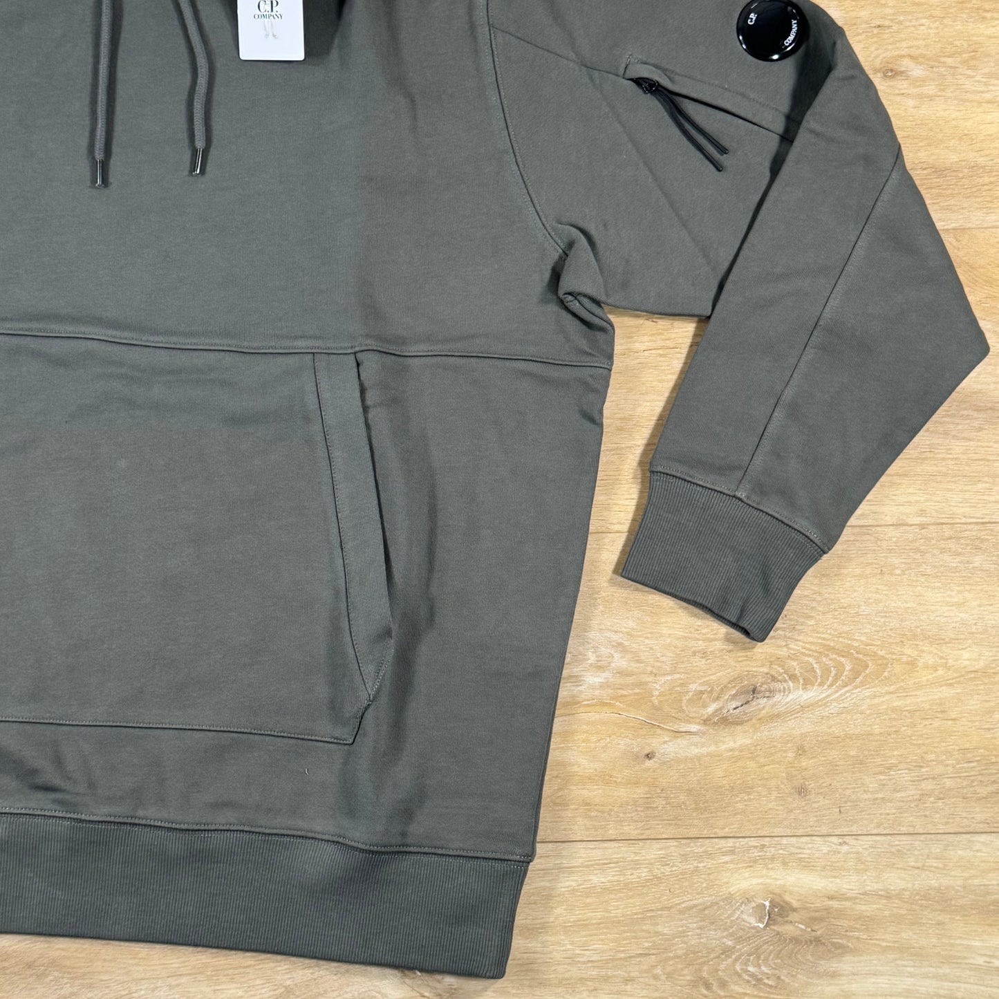 C.P. Company Diagonal Raised Fleece Lens Hoodie in Gunmetal - Grey