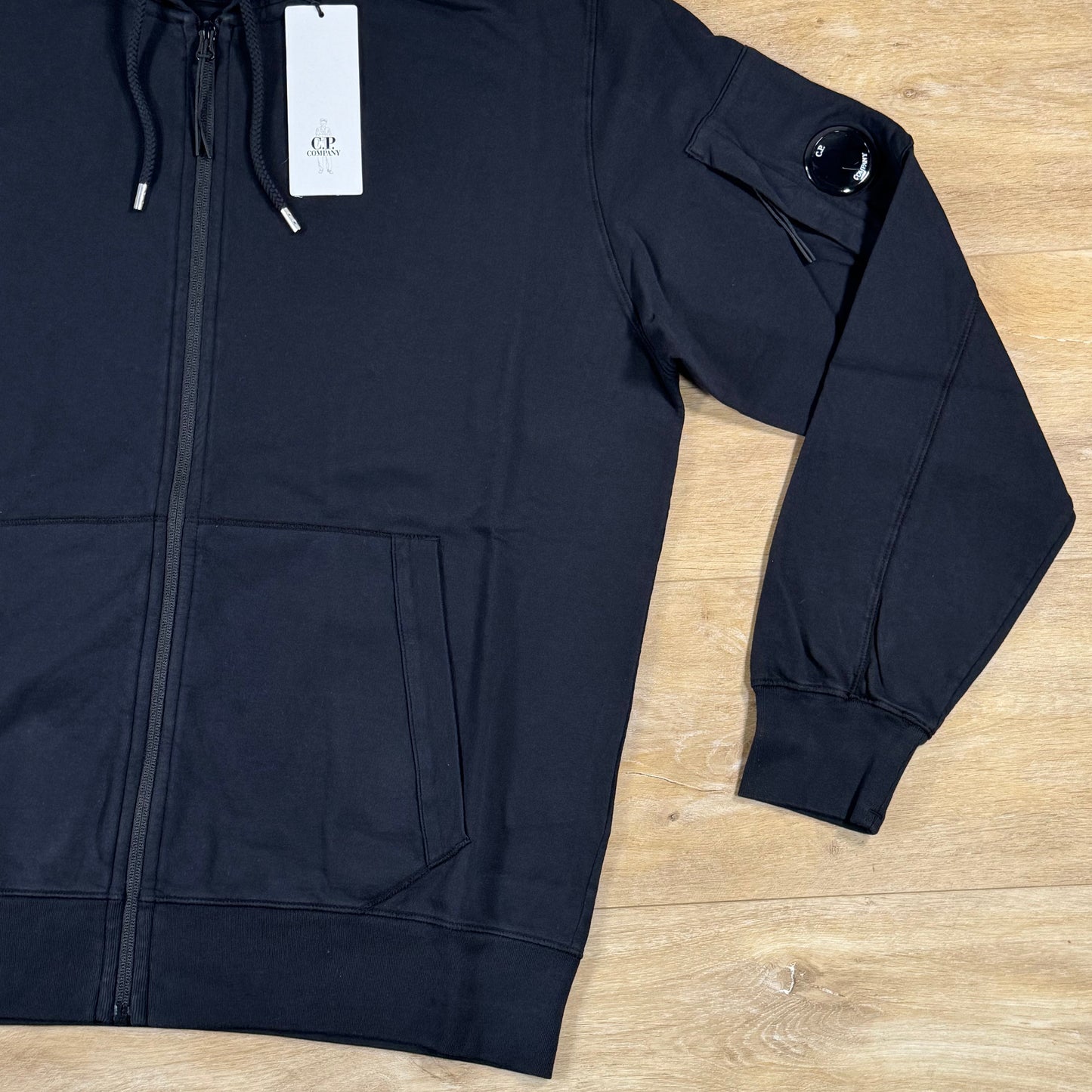 C.P. Company Light Fleece Zip Lens Hoodie in Black