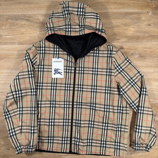 Burberry Reversible Check Hooded Jacket in Sand