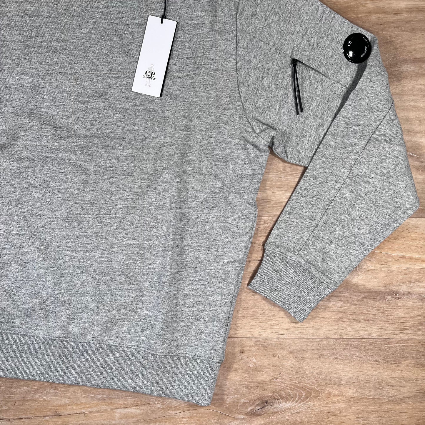 C.P. Company Diagonal Raised Fleece Crewneck Lens Sweatshirt in Grey Melange