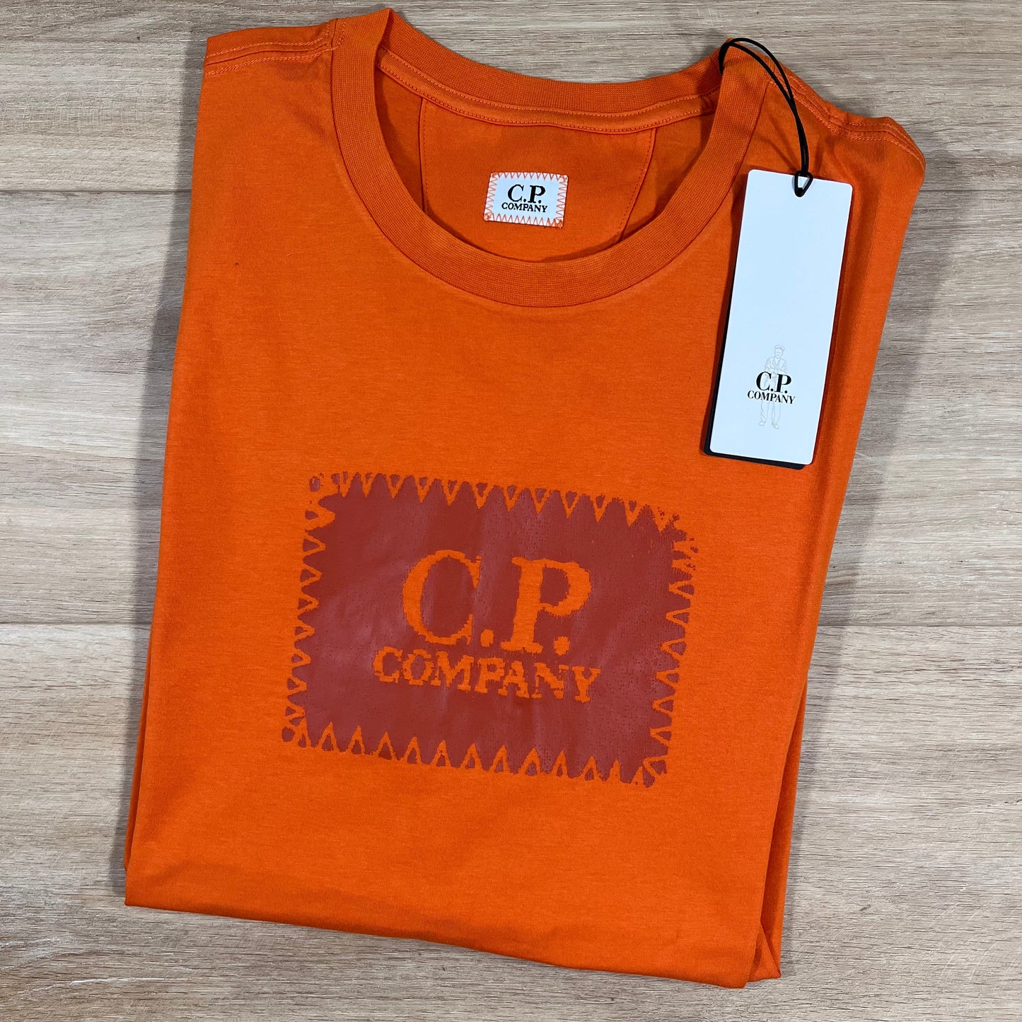 C.P. Company Stitch Block Logo T-Shirt in Russet Orange