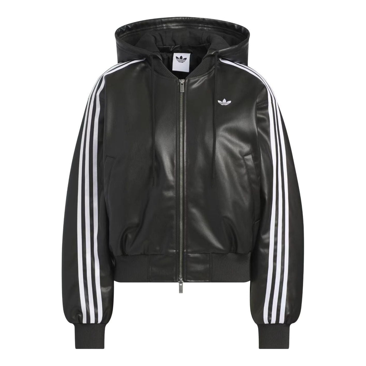 (WMNS) adidas Double Leather Jacket Asia Sizing 'Black' KU6857