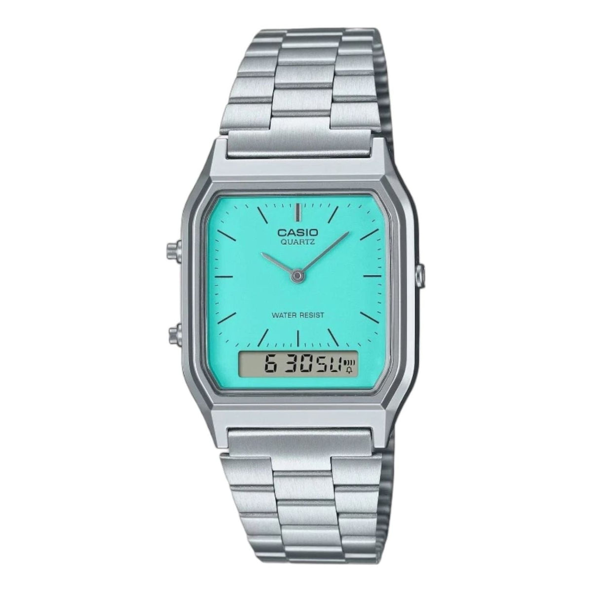 CASIO Vintage Daul Time Water Resistant Stainless Steel Band 'Silver' AQ-230A-2A2MQY