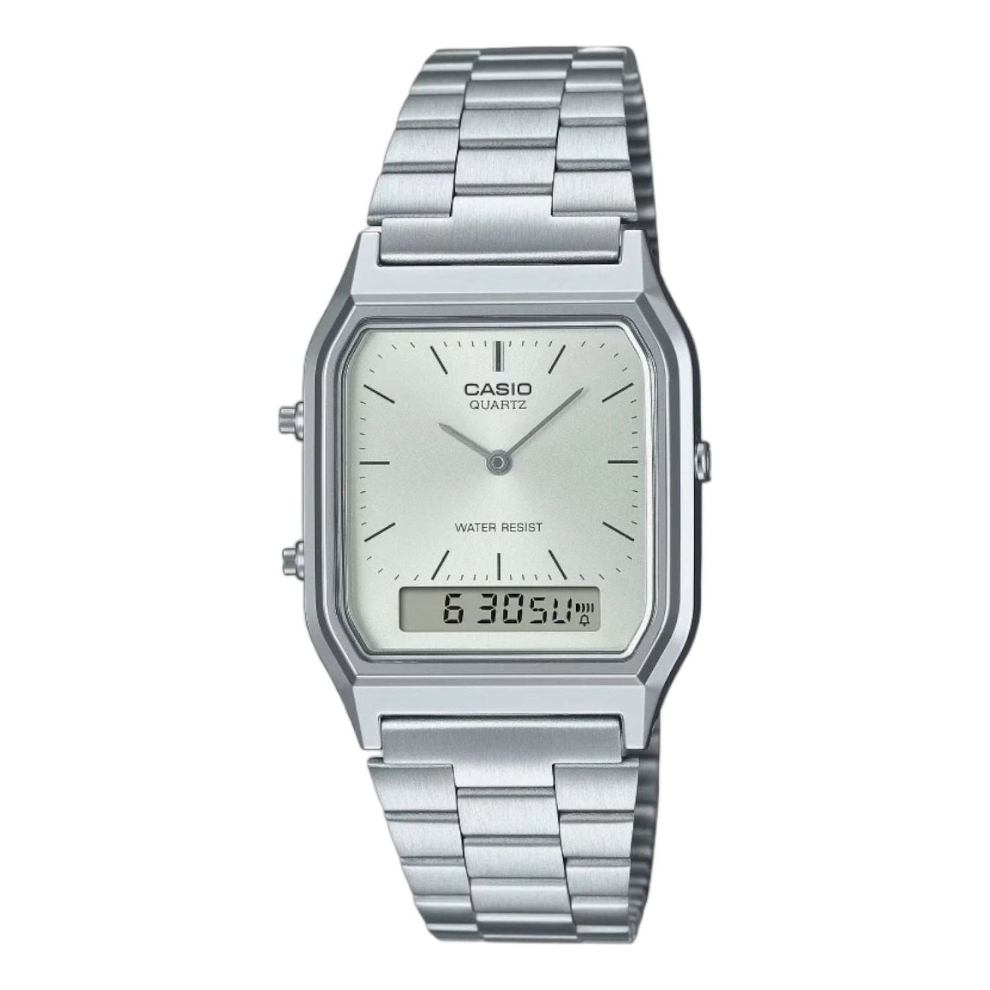 CASIO Vintage Daul Time Water Resistant Stainless Steel Band 'Silver' AQ-230A-7AMQY