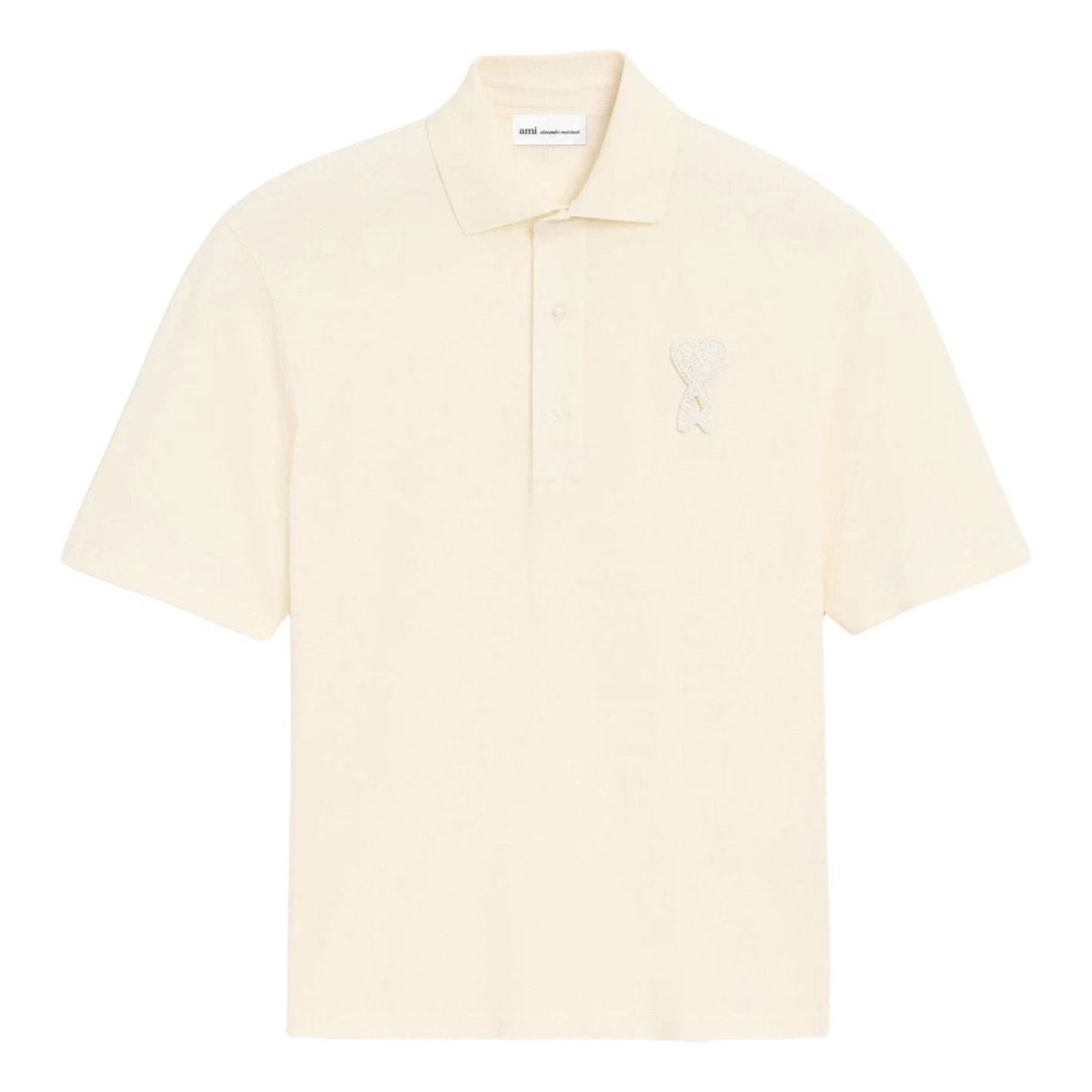 AMI Tone-on-Tone Heart Logo Patch Polo Shirt 'White Cream' UPL428-JE0221-136