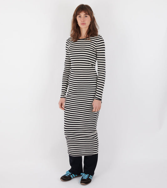 101 Long John Rib Dress Black/Ecru