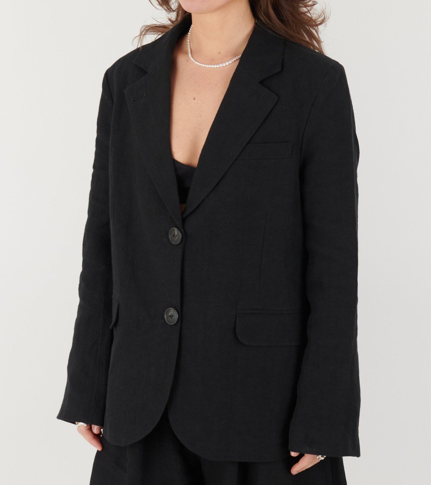 Linen Straight Blazer Black